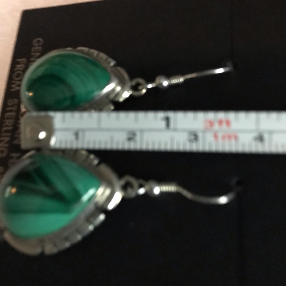 Sterling Silver Teardrop Green Malachite Earrings - Picture 5 of 9